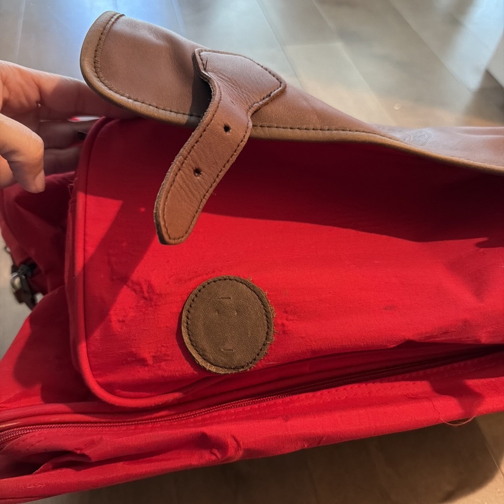 Marlboro Country Store Red Brown Canvas Leather Shoulder Travel Duffle Bag Plaid - Picture 5 of 7